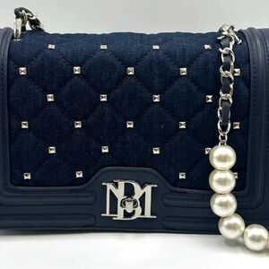 NWT Badgley Mischka Denim Blue Designer Bag with Pearl Chain